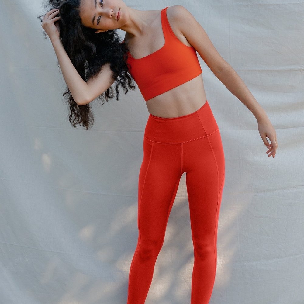 NEW Girlfriend Collective Fiery Red High Rise Compression Leggings & Tommy Bra